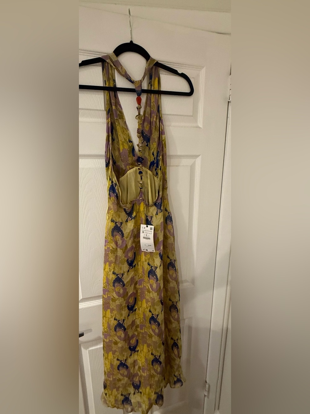 ZARA Yellow Floral Halter Maxi Dress M | Backless Summer Vacation Resort Dress - Picture 7 of 8